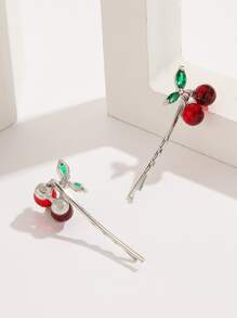 2pcs Cherry Decor Bobby Pin Royal Valentine's Day Valentines Hair Clips Claw Clips Hair Barrettes, School Stuff - Multicolor - View 3