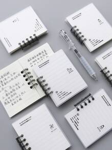 1 pieza Cuaderno con hoja suelta A7 con estampado de letra - Blanco y Negro - Ver 5