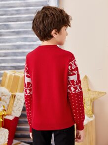 SHEIN Boys Elk & Geo Pattern Jumper - Red and White - View 8