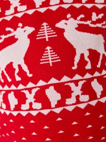 SHEIN Boys Elk & Geo Pattern Jumper - Red and White - View 6