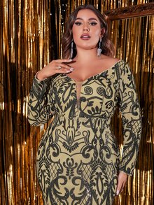 YISIKADO Plus Mesh Panel Sequin Prom Dress - Multicolor - View 4