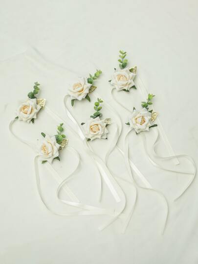 6pcs Flower Decor Elegant Bridal Wrist Corsage Valentine's Day Valentines