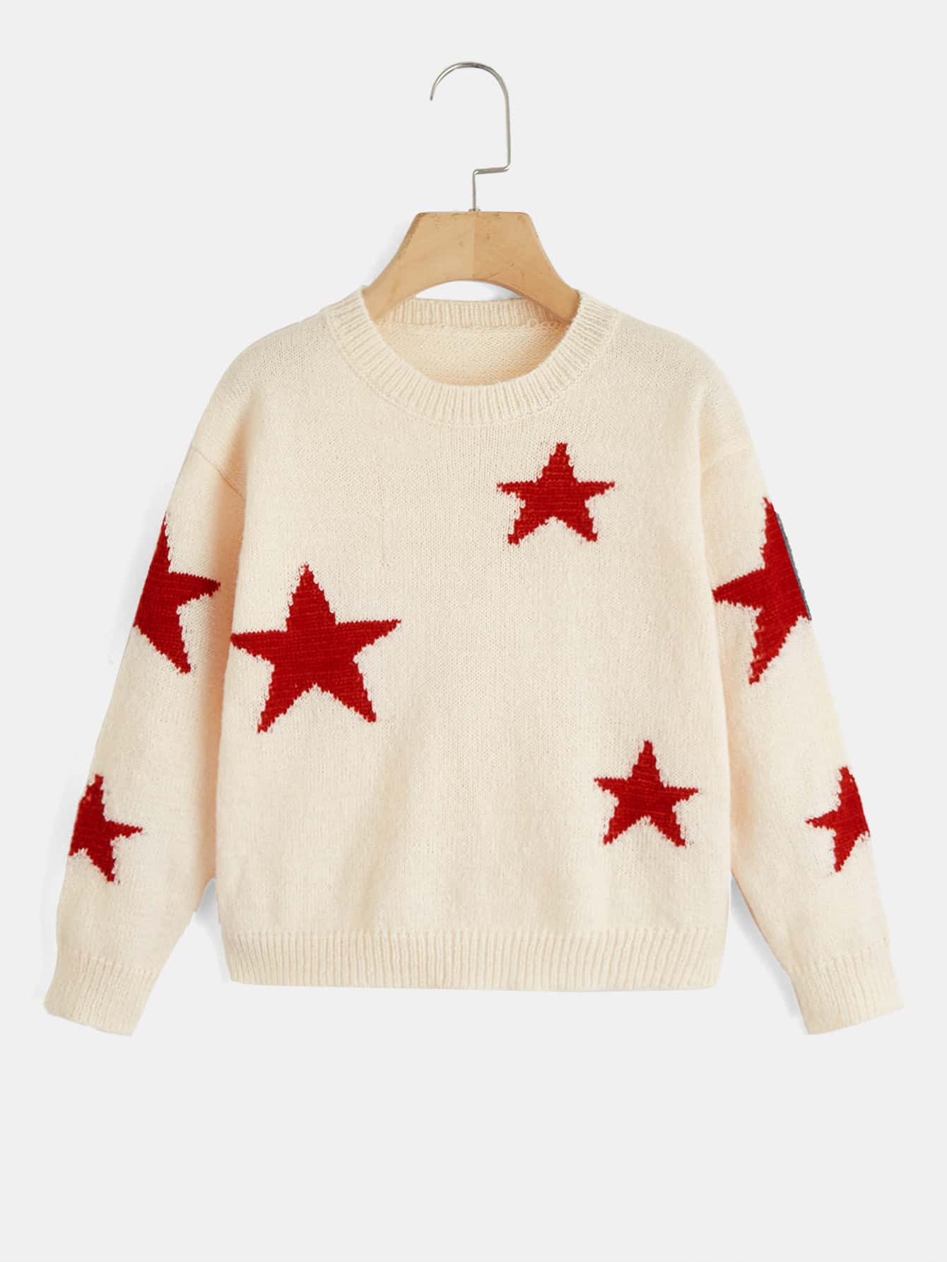 SHEIN Girls Star Pattern Drop Shoulder Jumper - Apricot - View 1