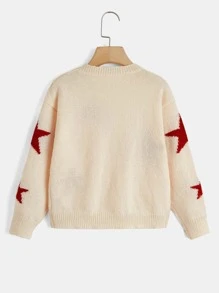 SHEIN Girls Star Pattern Drop Shoulder Jumper - Apricot - View 2