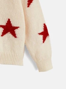 SHEIN Girls Star Pattern Drop Shoulder Jumper - Apricot - View 4