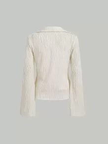 SHEIN MOD Solid Flounce Sleeve Casual Textured Shirt - Beige - View 8