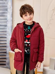 SHEIN Tween 男童翻盖口袋连帽夹棉外套