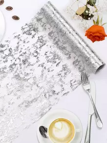 1pc-28*300cm DIY New Sequin Nhấp nháy Lá kim loại Lưới mỏng Cuộn bàn Á quân, Á hậu bàn tiệc, Trang trí tiệc, Trang trí bàn, Khăn trải bàn - Bạc - Xem 1