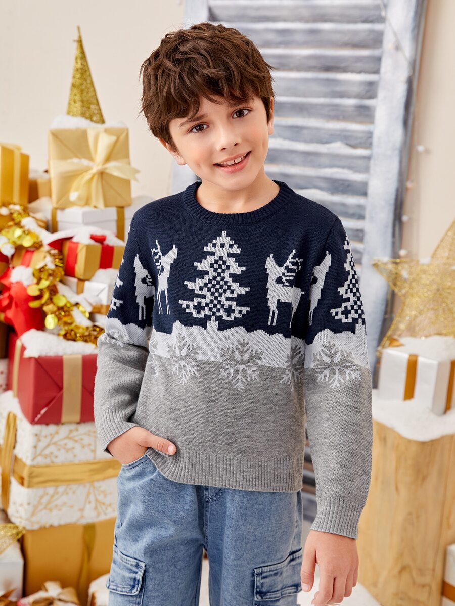 SHEIN Boys Christmas Pattern Jumper - Multicolor - View 1