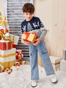 SHEIN Boys Christmas Pattern Jumper - Multicolor - View 3
