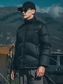 Men Slant Pocket Zipper Down Coat