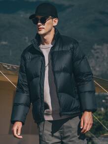 Men Slant Pocket Zipper Down Coat