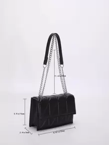 Fashion Quilted Crossbody Bag, PU Flap Shoulder Bag, Women's Casual Vegan Handbag & Purse Quilted Chain Decor Flap Square Bag - Black - View 4