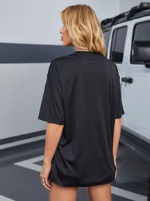 SHEIN EZwear Áo thun nữ Lễ Các Thánh Giải trí - màu đen - Xem 2