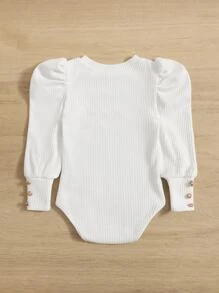 SHEIN Baby Girl Rib-Knit Puff Sleeve Bodysuit - White - View 2