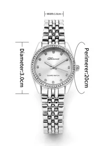 Rhinestone Decor Round Pointer Quartz Watch - Silver - View 4