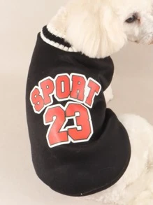 1 Áo thun họa tiết chữ cái cho thú cưng, Áo dệt kim cổ chữ V - màu đen - Xem 1