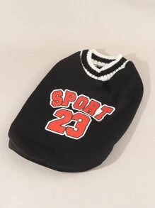 1 Áo thun họa tiết chữ cái cho thú cưng, Áo dệt kim cổ chữ V - màu đen - Xem 2