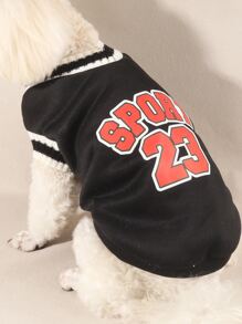 1 Áo thun họa tiết chữ cái cho thú cưng, Áo dệt kim cổ chữ V - màu đen - Xem 3