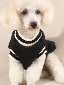 1 Áo thun họa tiết chữ cái cho thú cưng, Áo dệt kim cổ chữ V - màu đen - Xem 4