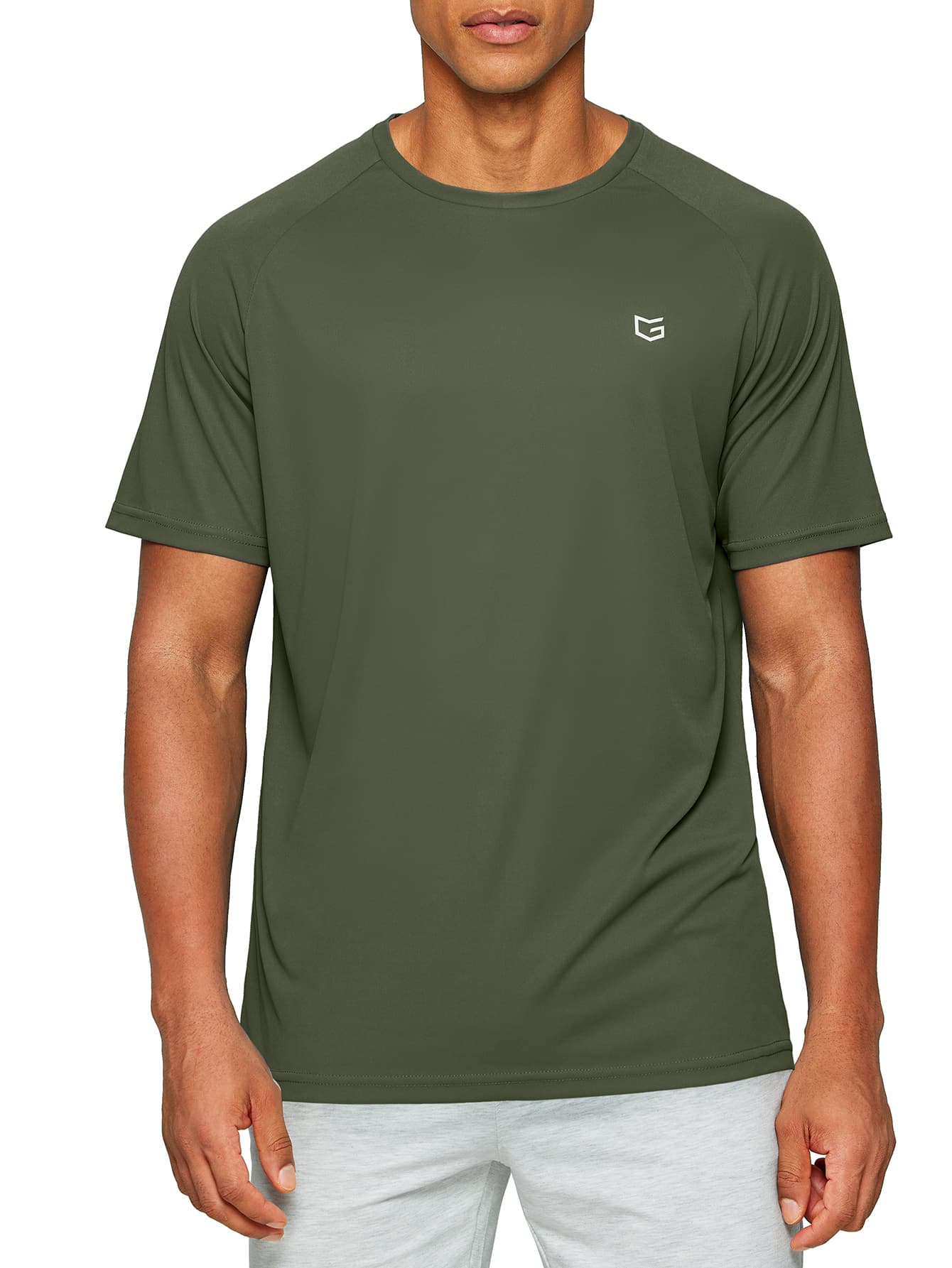 G Gradual Men Geo Print Raglan Sleeve Sports Tee Gym Clothes Men - Army Green - View 1