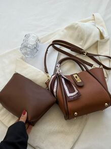 CONTAINEVERY Túi đeo chéo Nữ Tương phản ràng buộc Khối Màu Có thể điều chỉnh được Đôi tay cầm Thanh lịch - màu nâu - Xem 5