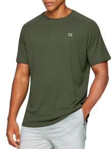 G Gradual Men Geo Print Raglan Sleeve Sports Tee Gym Clothes Men - Army Green - View 3