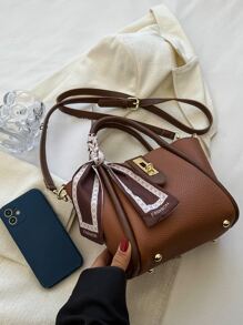 CONTAINEVERY Túi đeo chéo Nữ Tương phản ràng buộc Khối Màu Có thể điều chỉnh được Đôi tay cầm Thanh lịch - màu nâu - Xem 6