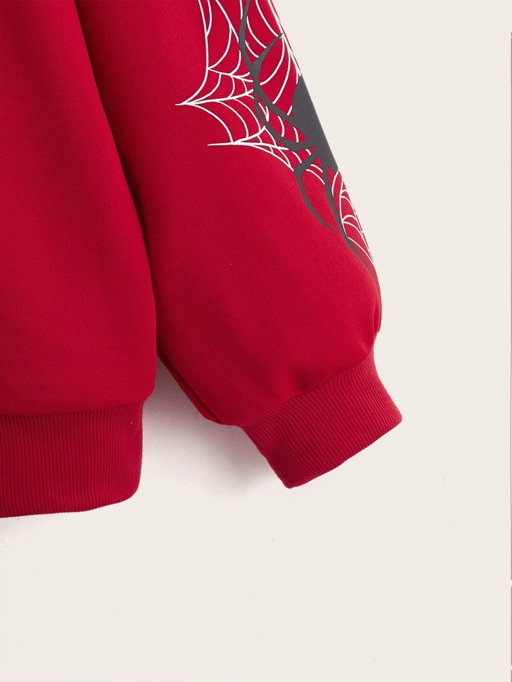 SHEIN EZwear Plus Spider Web Print Zip Up Drop Shoulder