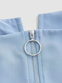 SHEIN MOD Bộ đồ hai mảnh nữ Nút Túi Dây kéo Uốn nếp màu trơn Thanh lịch - Màu xanh nhạt - Xem 4