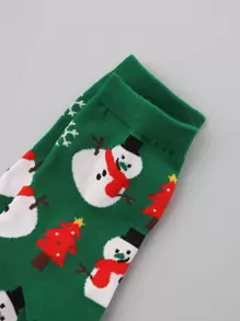 4pairs Christmas Snowman & Elk Pattern Crew Socks