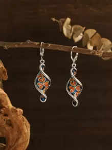 Brincos pendentes Estampa floral Torção