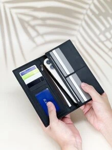 Men Letter Graphic Long Wallet - Black - View 6