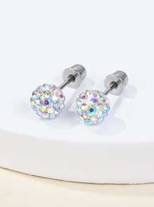 2 顆不鏽鋼水鑽球女士耳環 - 銀色 - 查看 12