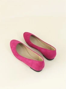 Faux Suede Neon-pink Ballet Flats - Hot Pink - View 2