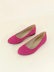 Faux Suede Neon-pink Ballet Flats - Hot Pink - View 3
