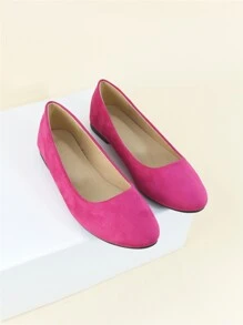 Faux Suede Neon-pink Ballet Flats - Hot Pink - View 4
