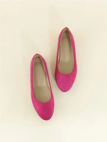 Faux Suede Neon-pink Ballet Flats - Hot Pink - View 5