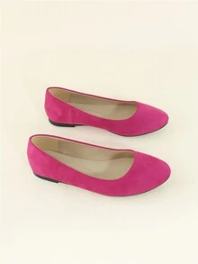 Faux Suede Neon-pink Ballet Flats - Hot Pink - View 6
