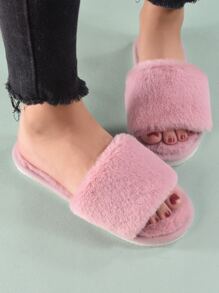Women's Pastel Pink College Solid Color Bedroom Slippers, Minimalist Fuzzy House Shoes