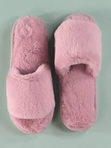 Women's Pastel Pink College Solid Color Bedroom Slippers, Minimalist Fuzzy House Shoes