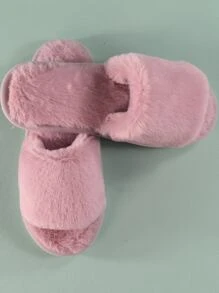 Women's Pastel Pink College Solid Color Bedroom Slippers, Minimalist Fuzzy House Shoes