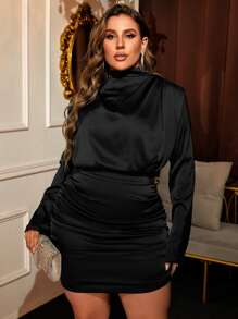 LOVE&LEMONADE Đầm Plus Size Xù Dây kéo màu trơn Buổi tiệc - màu đen - Xem 1