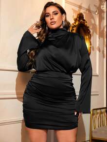 LOVE&LEMONADE Đầm Plus Size Xù Dây kéo màu trơn Buổi tiệc - màu đen - Xem 3