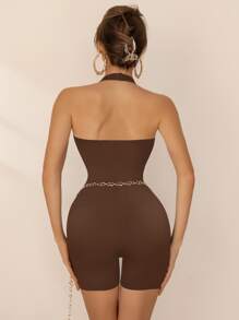 VUTRU Mono deportivo de cuello halter de punto acanalado - Café integral - Ver 2