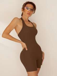 VUTRU Mono deportivo de cuello halter de punto acanalado - Café integral - Ver 3