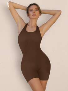 VUTRU Mono deportivo de cuello halter de punto acanalado - Café integral - Ver 8