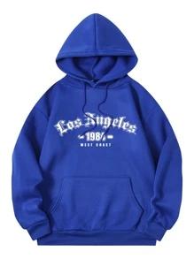 SHEIN EZwear Quần áo thể thao nữ Dây kéo Túi Lá thư Giải trí - Màu xanh lam - Xem 1