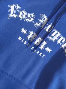 SHEIN EZwear Quần áo thể thao nữ Dây kéo Túi Lá thư Giải trí - Màu xanh lam - Xem 3