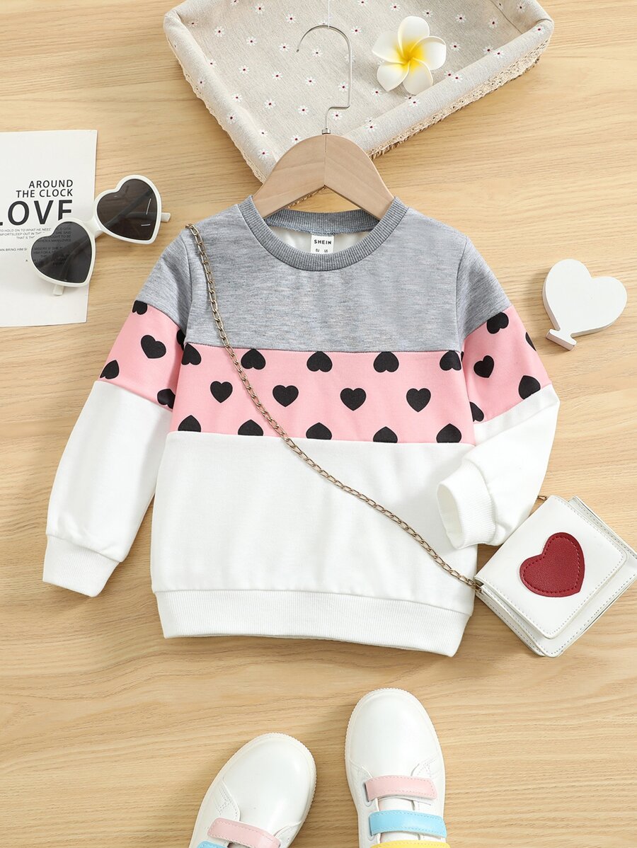 Toddler Girls Colourblock Heart Print Sweatshirt - Multicolor - View 1